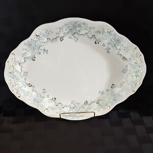 Elegant White and Light Blue Floral Porcelain Serving Platter